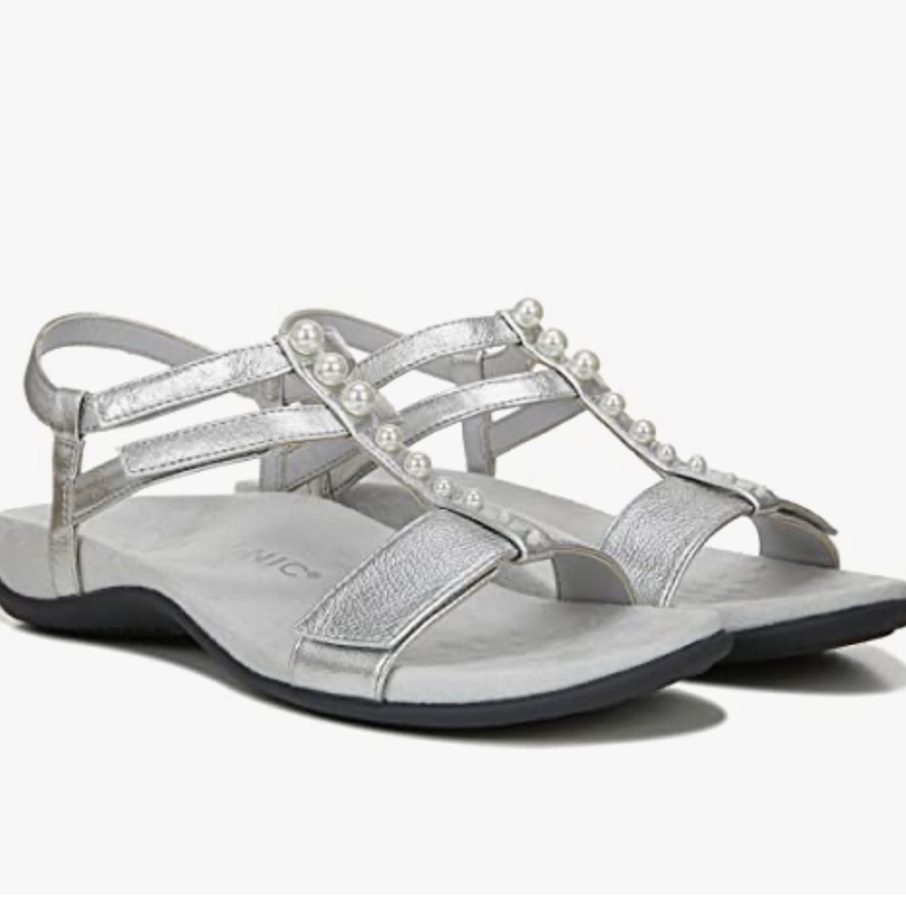 Vionic Milah Silver Sandals with Cushioned Footbed and Adjustable Straps